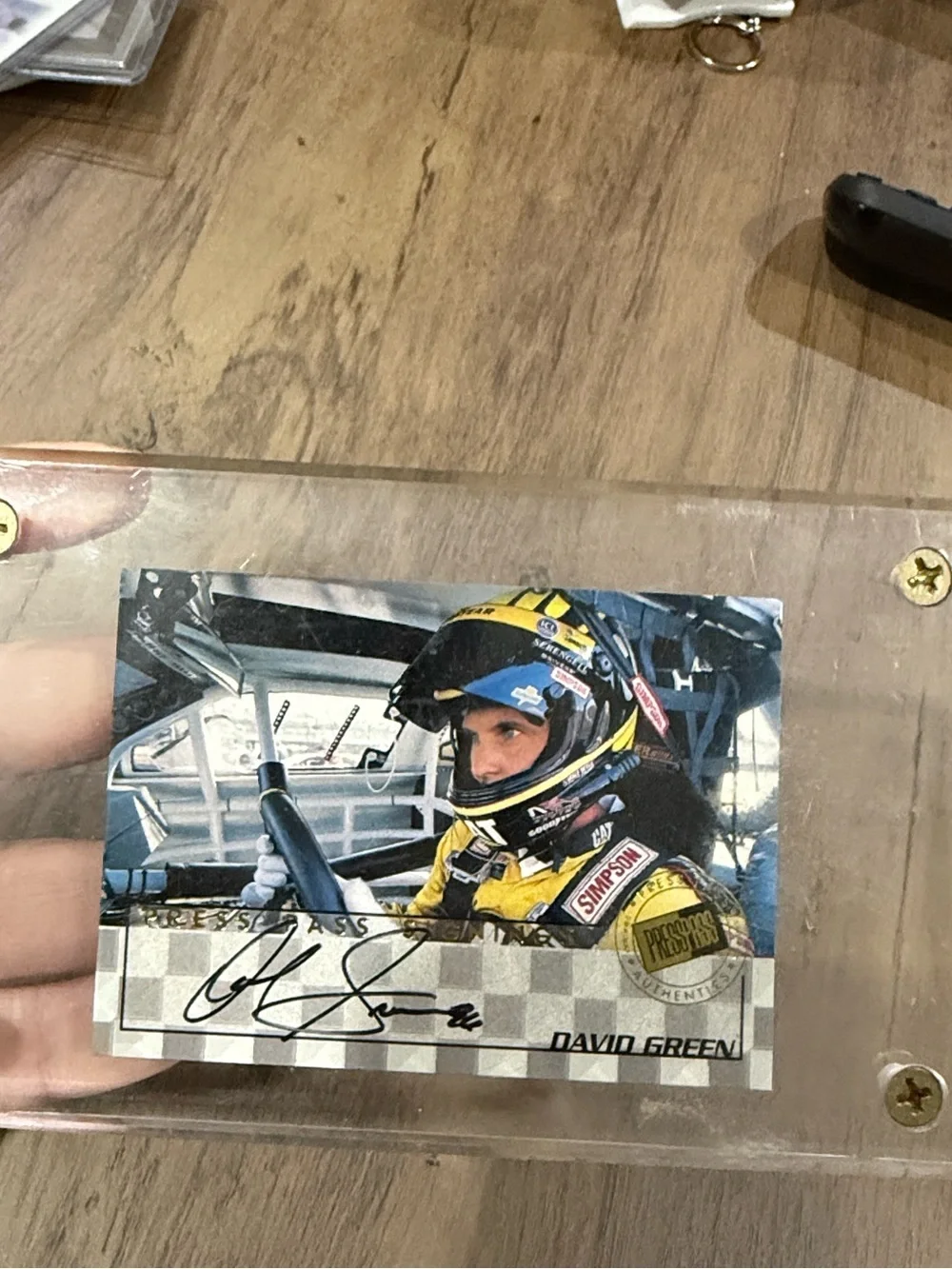David Green Signed Racing Card in Clear Display Case - Yellow/Black
